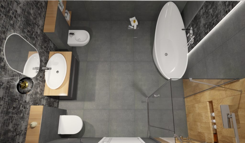 Bathroom arrangement with Cerrad wood-like tiles